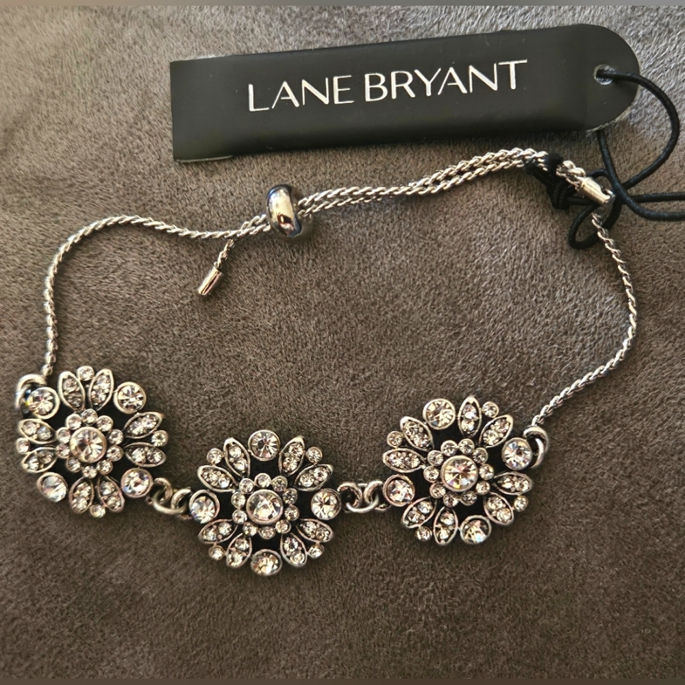 NWT Lane Bryant Silver Floral Slider Bracelet